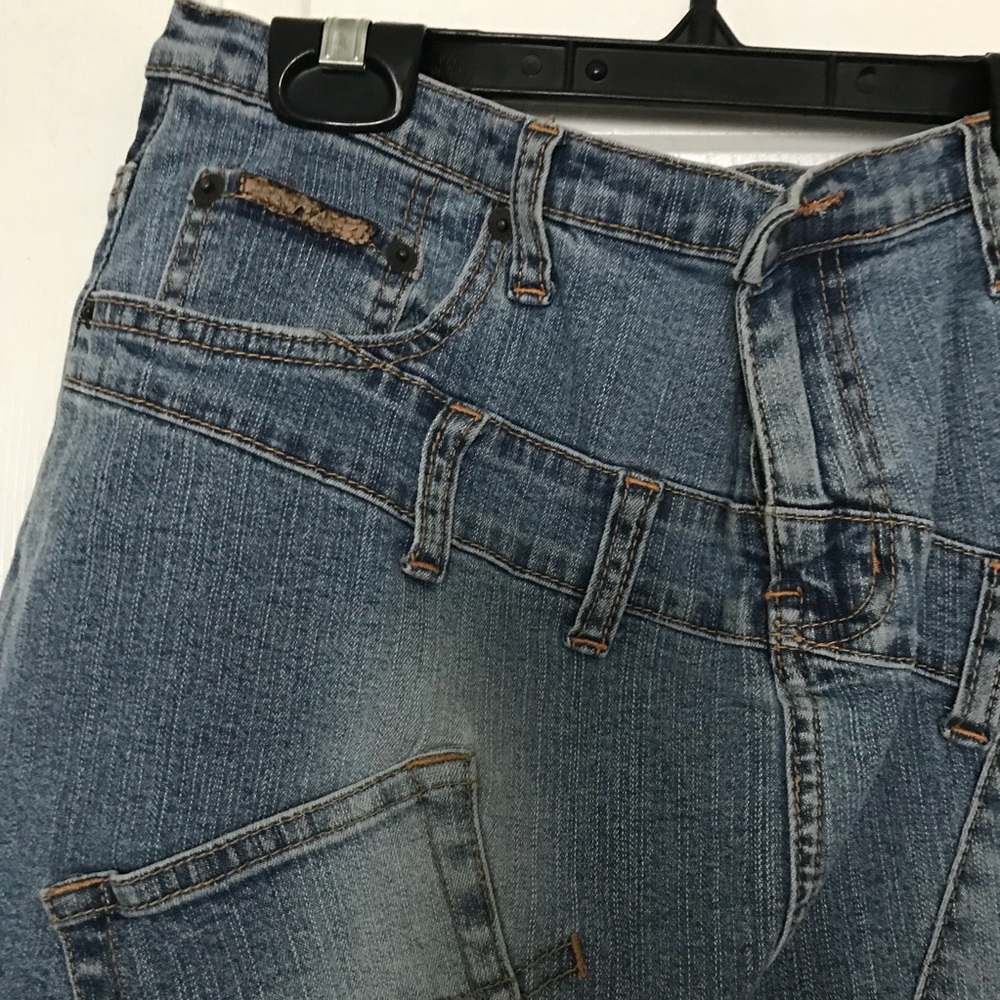 Denim distressed look skirt